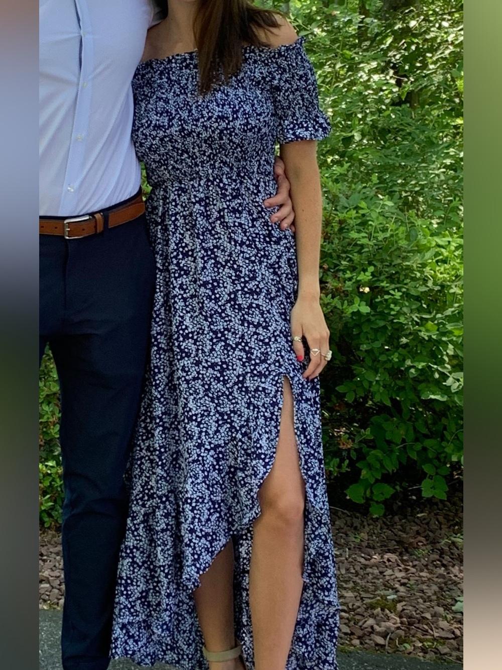 Lulu's Navy and White Floral High-Low Maxi Dress